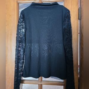 New Shein Medium Elegant Black Lace, Mock Neck Sleeve Top